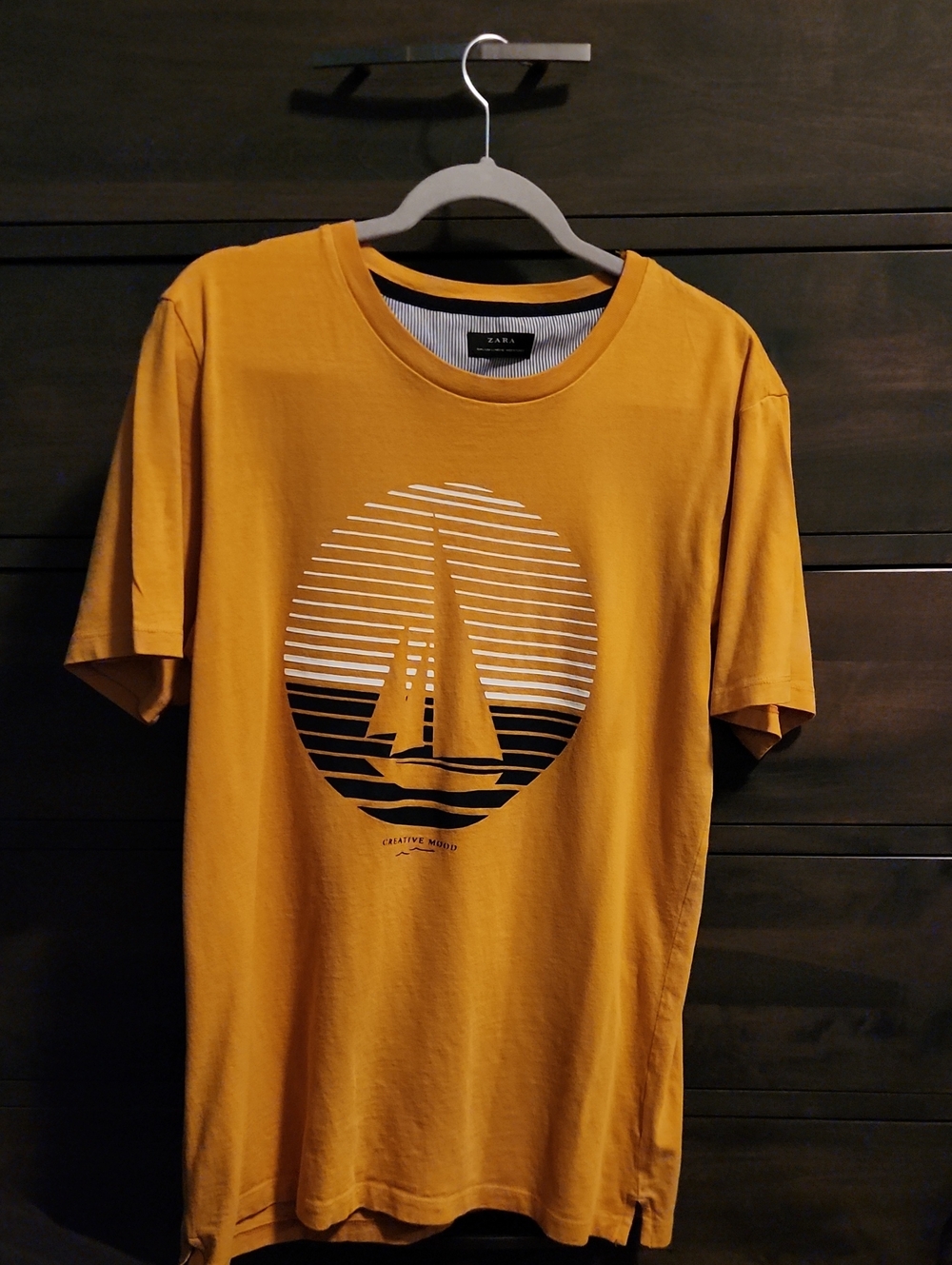 Zara Men's Mustard Sail Graphic Short-Sleeve Tee